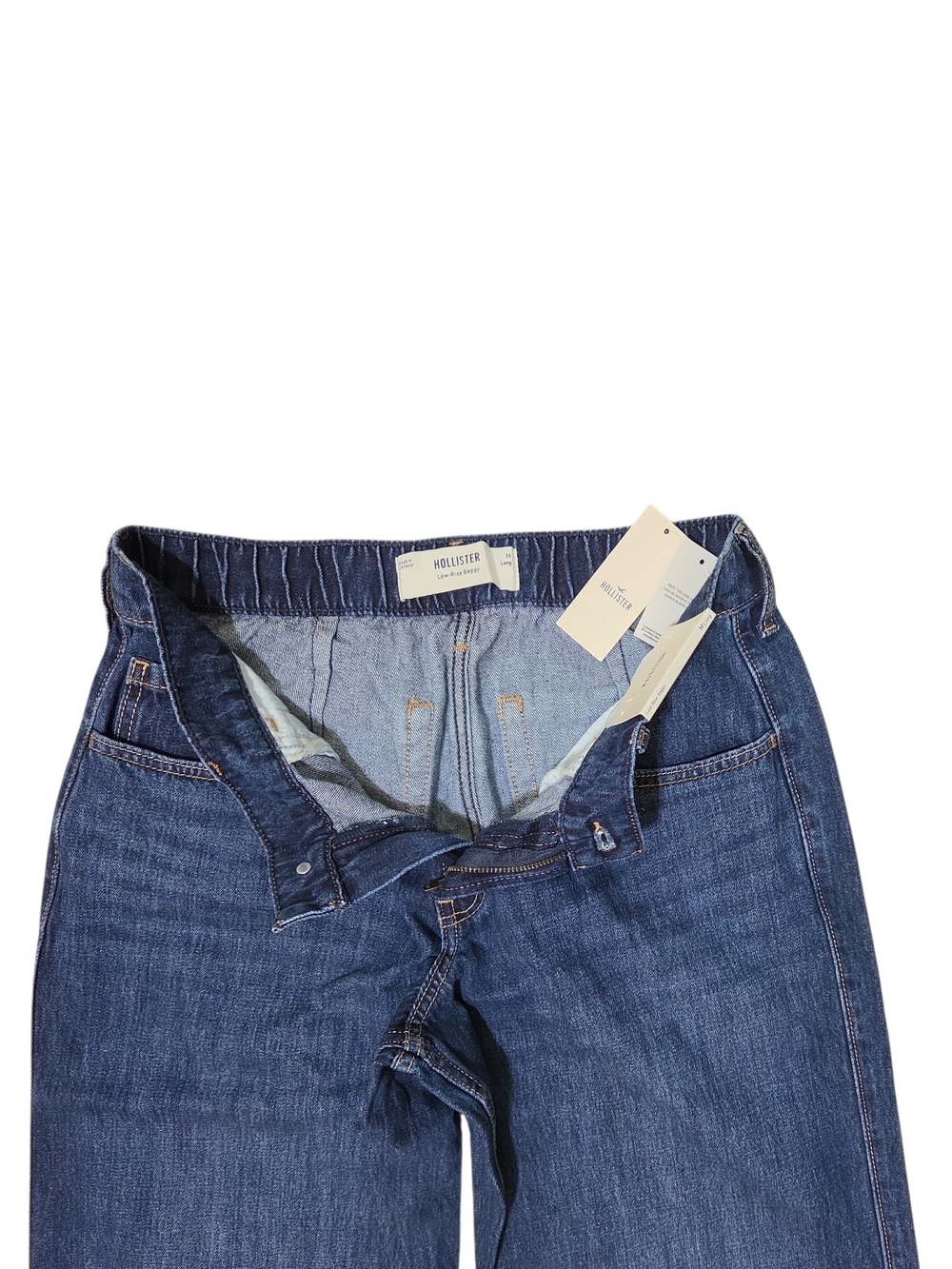 Hollister Wide Leg Flare Jeans - Medium Blue Denim Size M Long - Picture 8 of 12